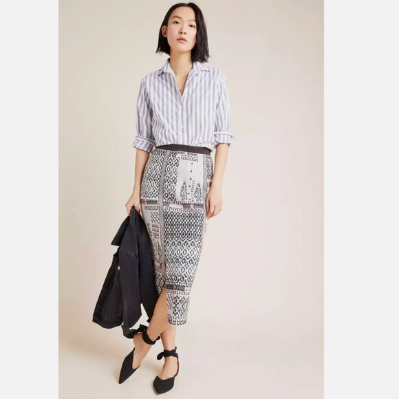 Anthropologie Avery Pencil Skirt Cashmere Wool Knit Embroidered Midi New $198 S - Picture 2 of 13